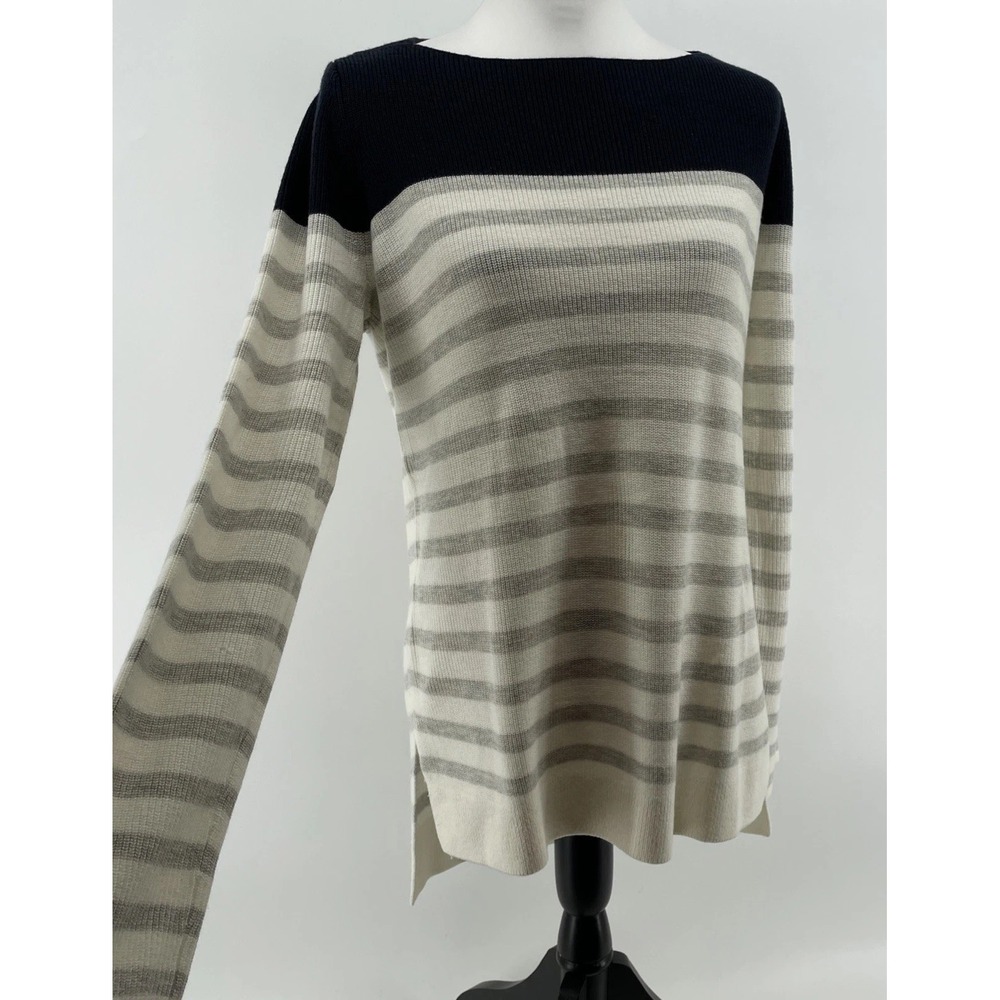 LOFT Sweater Tunic Women's Large Black Gray Ivory‎ Classic Nautical Relaxed